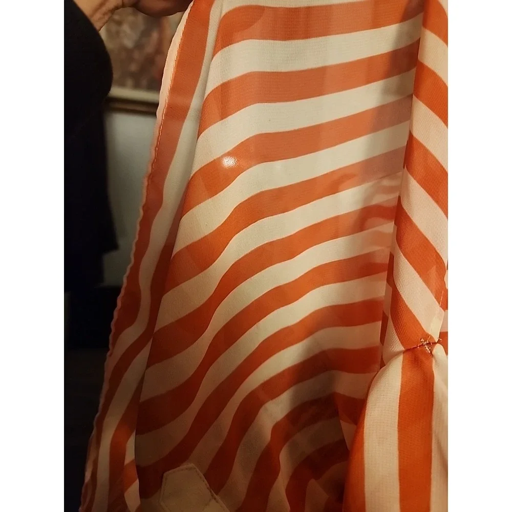 LC Lauren Conrad Women's Top Sz L 3/4 Sleeve Cream And‎ Coral Chiffon Striped - Picture 8 of 8